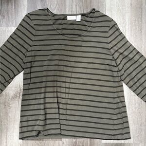 Chico's Olive and Black Striped Long Sleeve Top